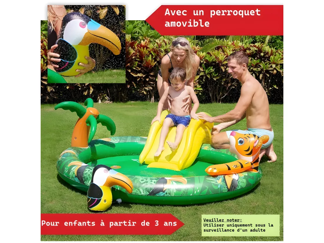 Piscine gonflable pour enfants toboggan de piscine - 182x165x62 cm piscine hors sol design Jungle- Parc aquatique