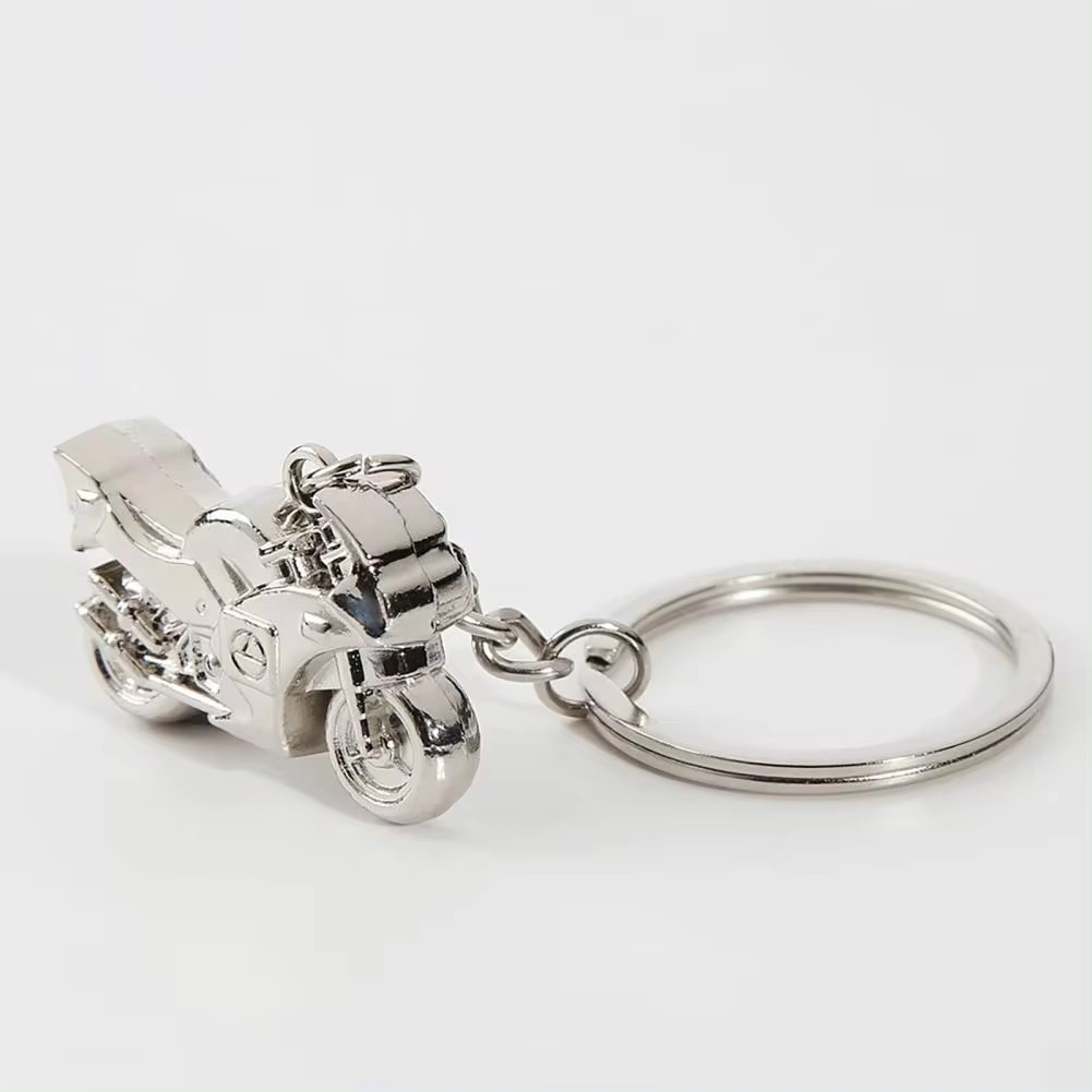 Metall 3D Motorrad Schlüsselanhänger Accessoire mit Spaltring - Silber
