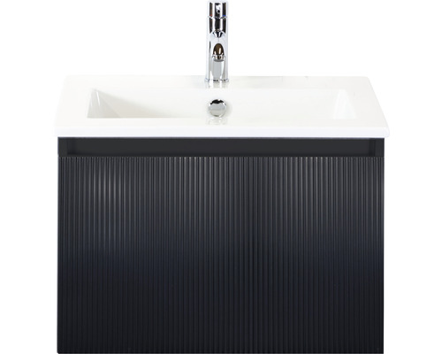 2-delige badkamermeubelset, enkele badkamermeubel Sanox Frozen 3D, BxHxD 61 x 42 x 46 cm, matzwart front, met witte keramische wastafel, 75739832
