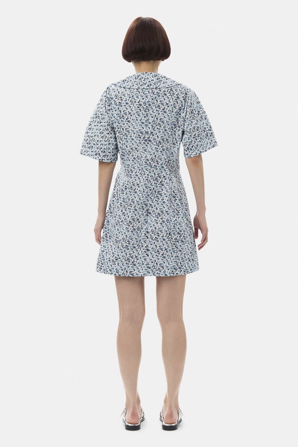Ganni Printed Cotton Wrap Mini Dress Glacier lake