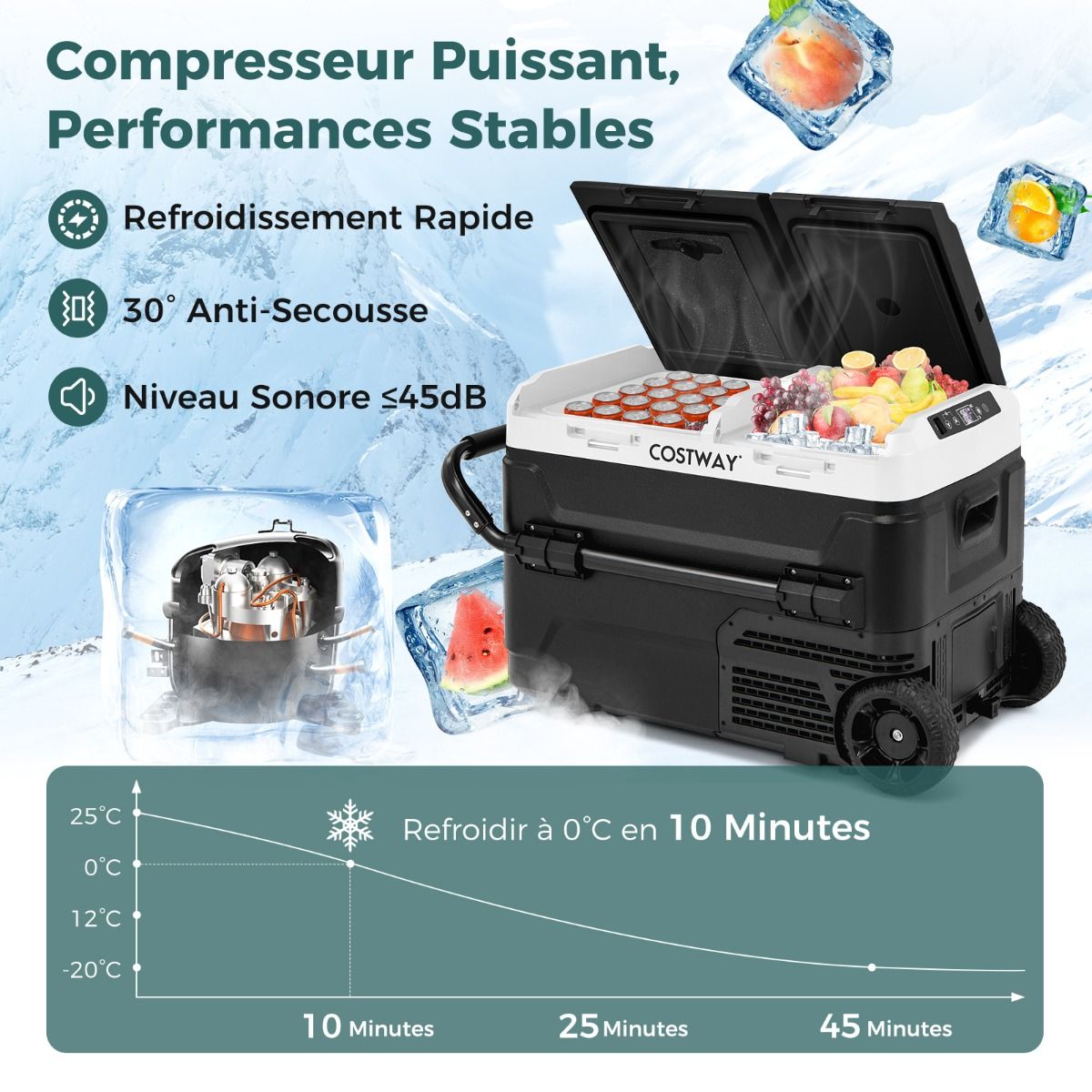 Glacière Électrique Portable Double Zone 40L Réfrigérateur de Voiture 12 V à Compresseur -20℃ ~ 20℃ 12/24V CC et 100-240V CA Noir - Lidl-Manfred