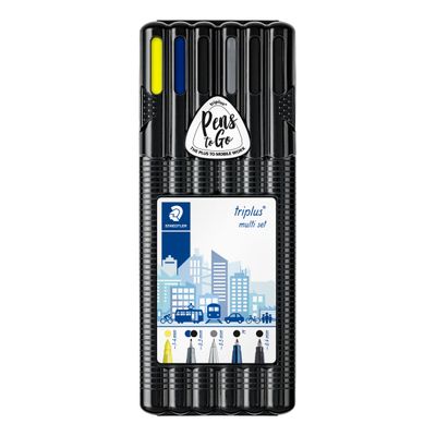 STAEDTLER triplus Black box - Pack avec stylo à bille, feutre fin, surligneur, porte-mine et stylo à bille roulante