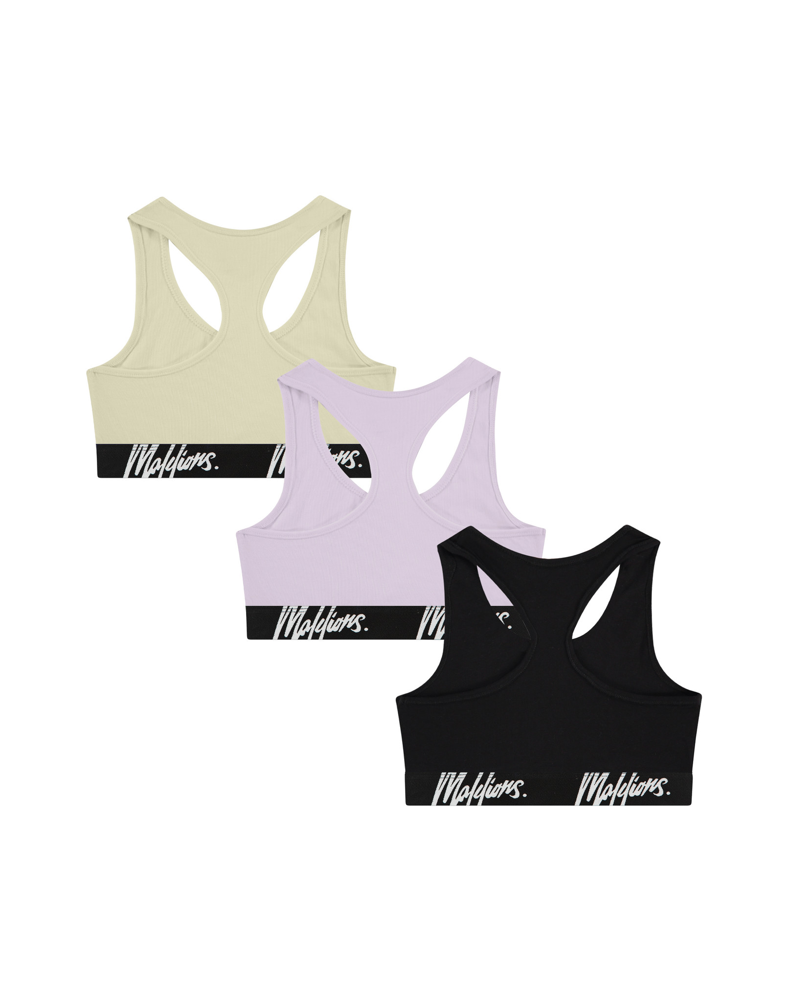 Malelions Bralette 3-Pack Dames Zwart/Paars/Groen