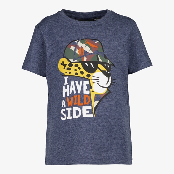 Unsign jongens T-shirt blauw met opdruk van cheeta
