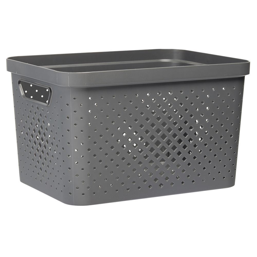 Panière bac de rangement ajouré gris 16 L