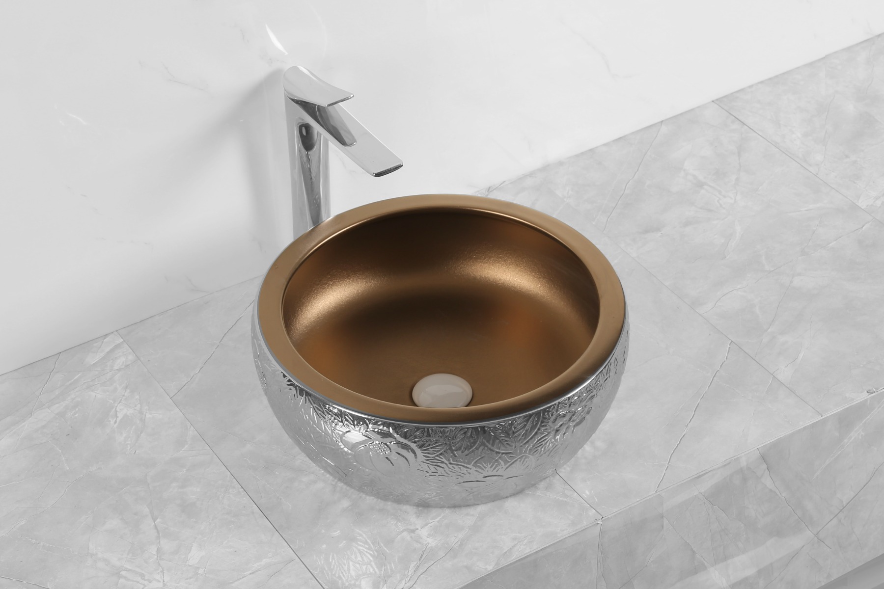Kerra KR 124 keramische waskom 42cm zilver/goud
