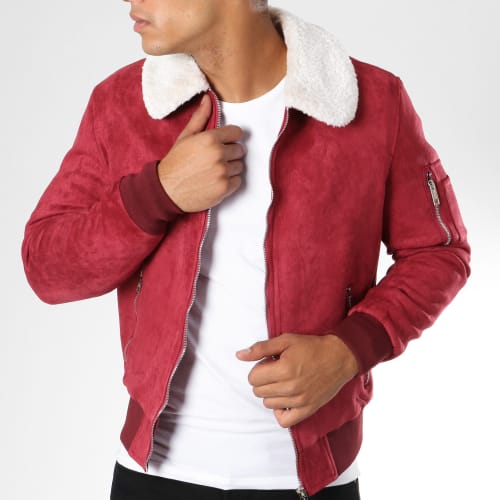 Bomber Suedine Col Mouton Bordeaux