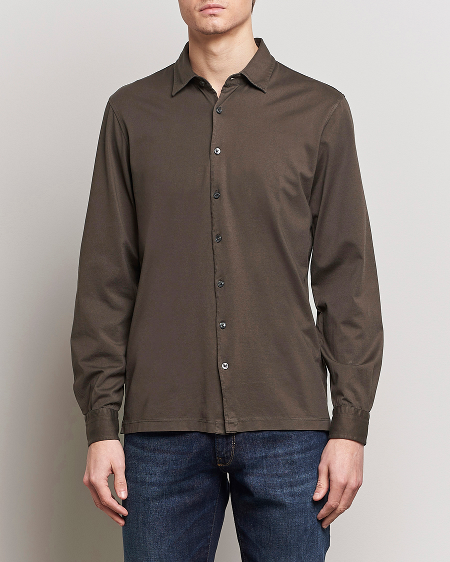 Gran Sasso Washed Cotton Jersey Shirt Dark Brown