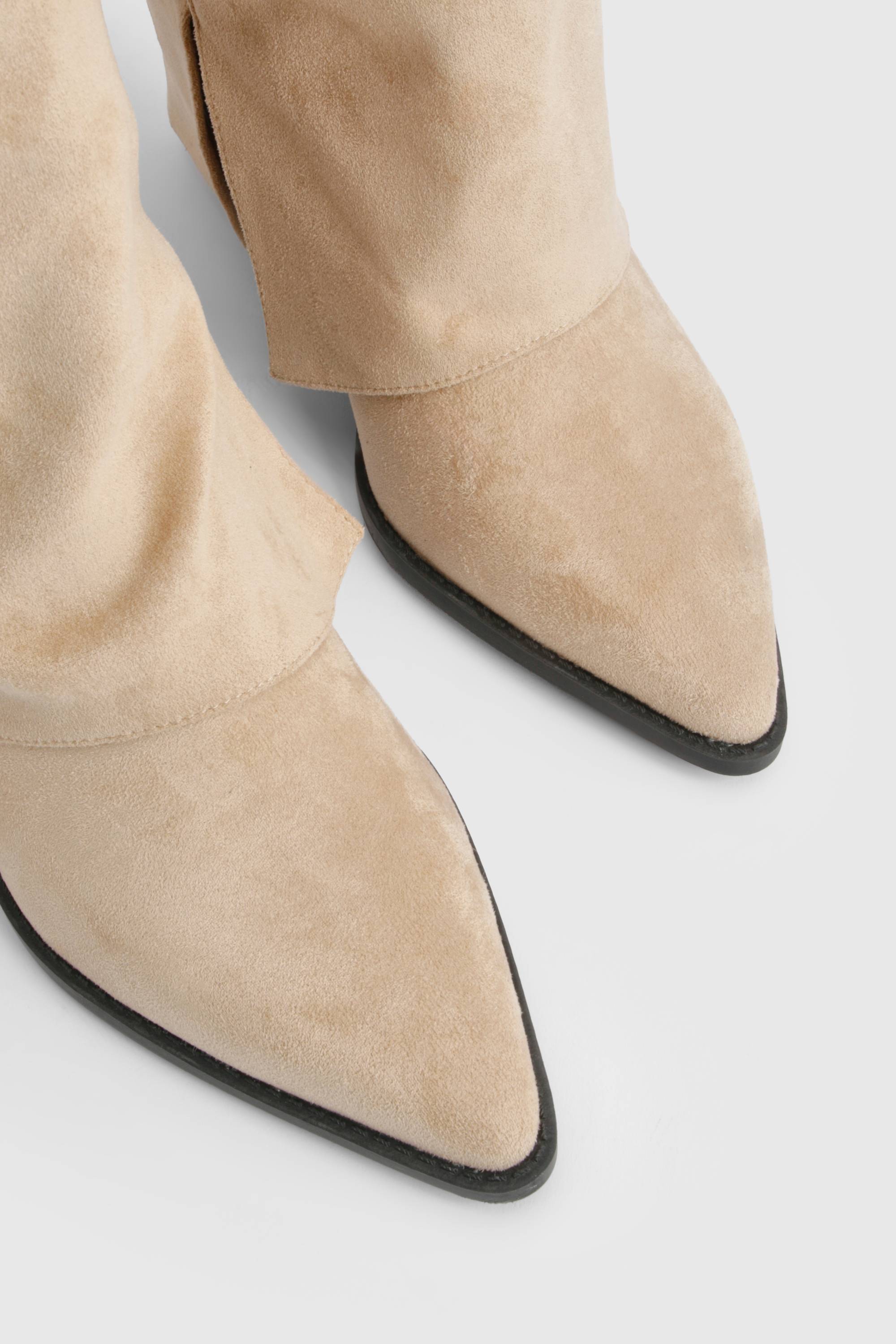 boohoo Bottes Western à Revers Coupe Large