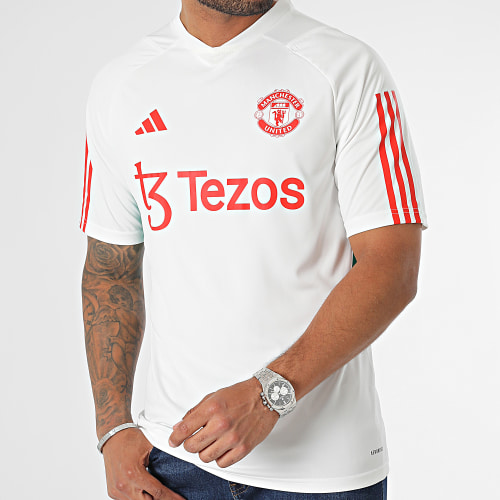 Maillot De Foot A Bandes Manchester United IA8492 Blanc