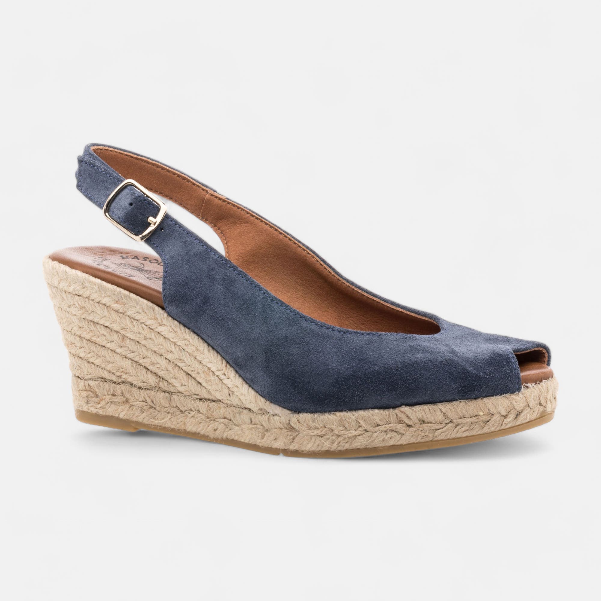 Espadrilles à talon compensé Femme en cuir bleu marine