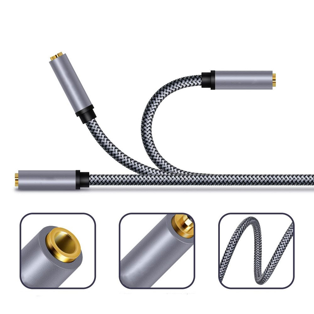 (1m) 3.5mm Audio Klinke Stecker Stereo AUX Nylon Verlängerungskabel mit vergoldeten Kontakten - Schwarz