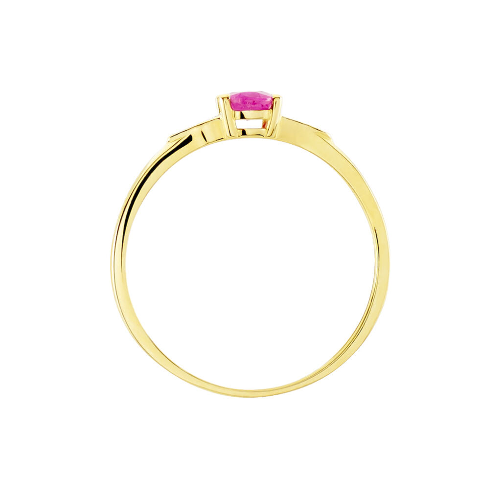 Bague Solitaire Accompagné Or Jaune Ludmilla Rubis Diamants