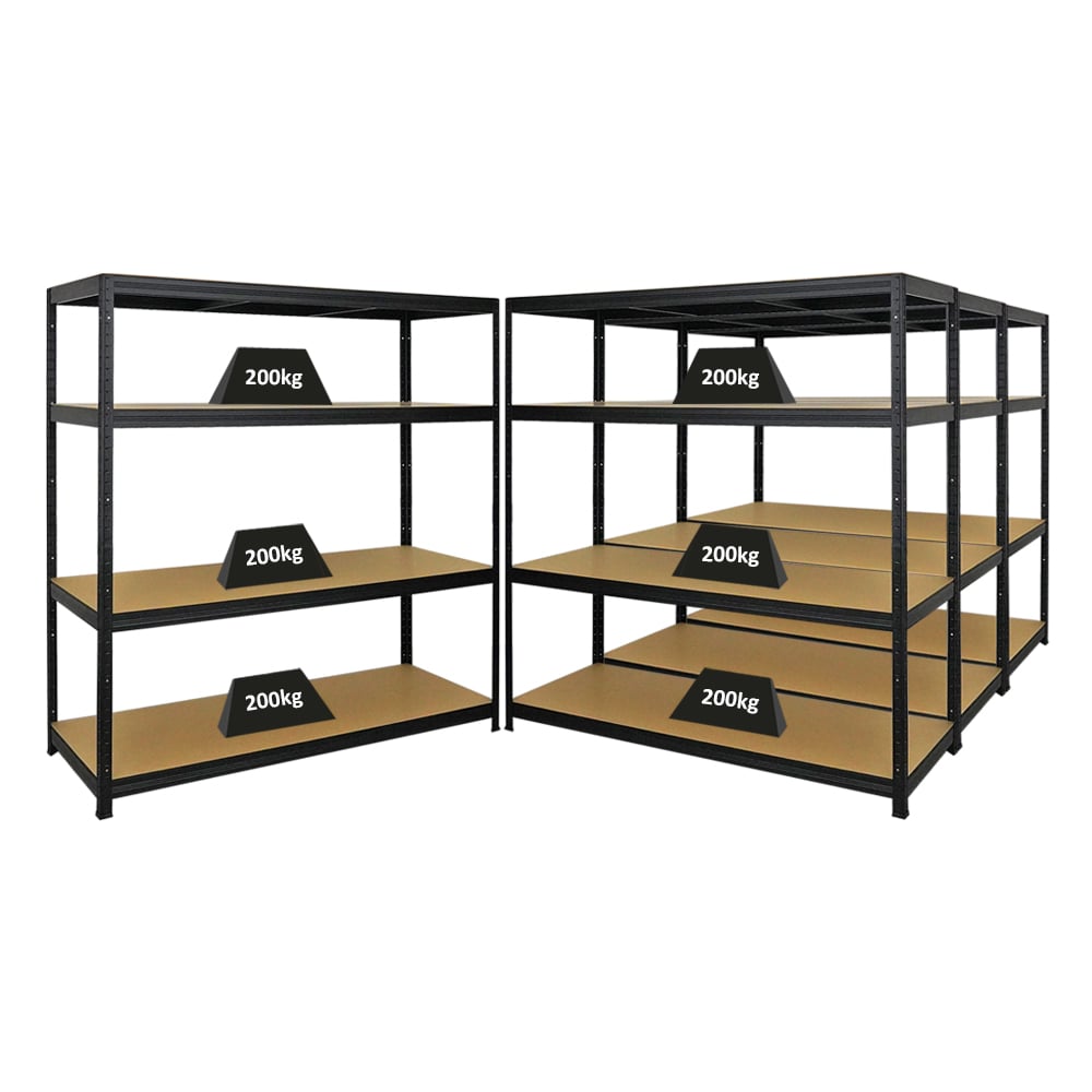 PROREGAL Mega Deal 4-delige set zware stellingkasten Giant Elephant 160x150x60cm met 4 planken, draagvermogen 200kg, zwart