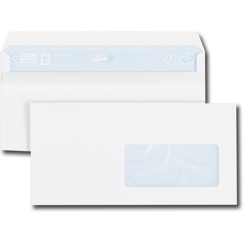 Enveloppe blanche 110 x 220 mm 80 g avec fenêtre 45 x 100 mm - Boîte de 500