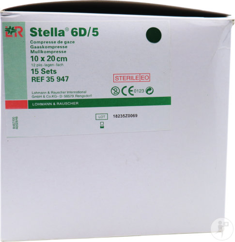 Lohmann & Rauscher Stella 6D/5 Compresse De Gaze Stérile 12 Plis 10x20cm 15 Pièces (35947)