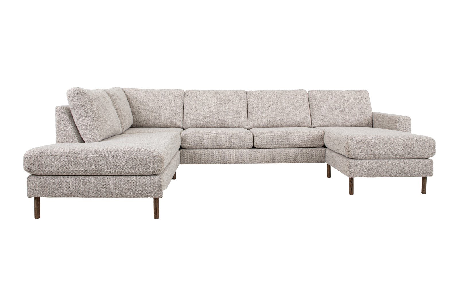 Pixel Nordic U-sofa Åpen ende venstre, hjørne, 2-seter og sjeselong høyre. Comfort K2 I tekstil Oasis 91 biscque