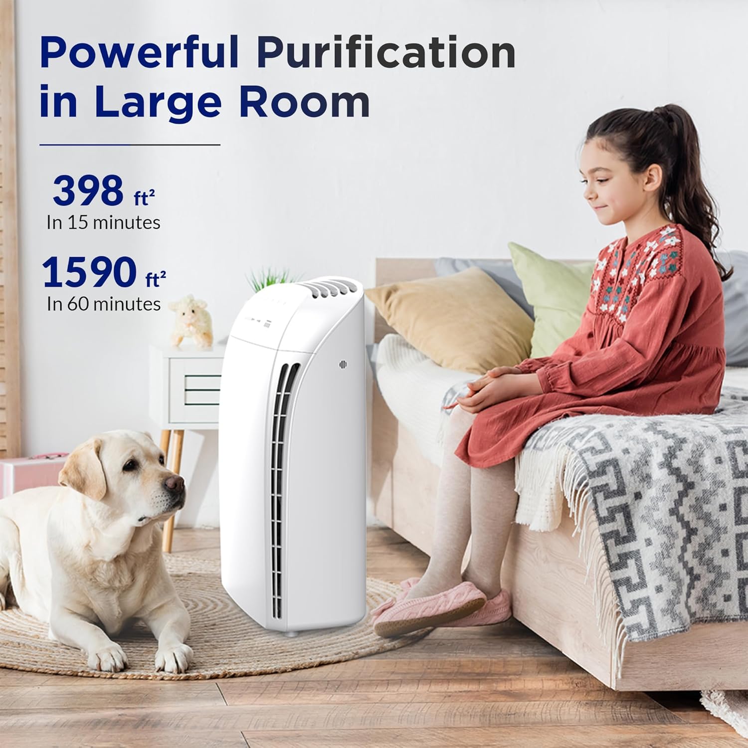 Membrane Solutions MSA3 Luftreiniger Allergiker für Wohnung 147m² Raucherzimmer, H13 HEPA Luftfilter 22dB, Air Purifier gegen 99.97% Staub Schimmel Rauch Pollen bis zu 0,1 µm, Tierhaare Gerüche