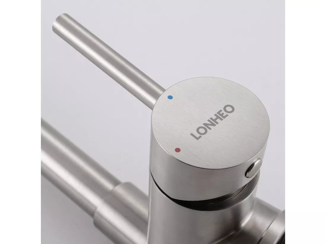 Mitigeur Cuisine Rabattable,Robinet Cuisine Pliable Sous Fenêtre, Robinet de Cuisine avec Haut Bec Pivotant 360°et Aérateur Démontable,Brossé