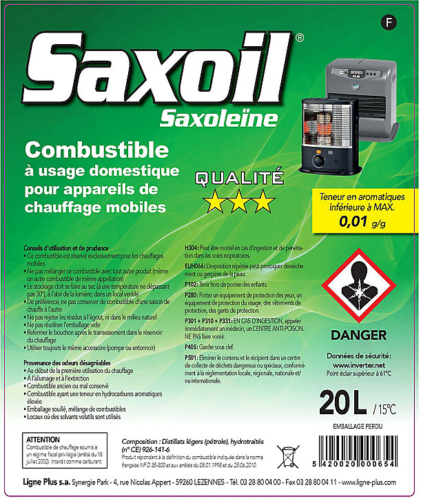 Combustible liquide pour poêle à pétrole désaromatisé Saxoil 20L