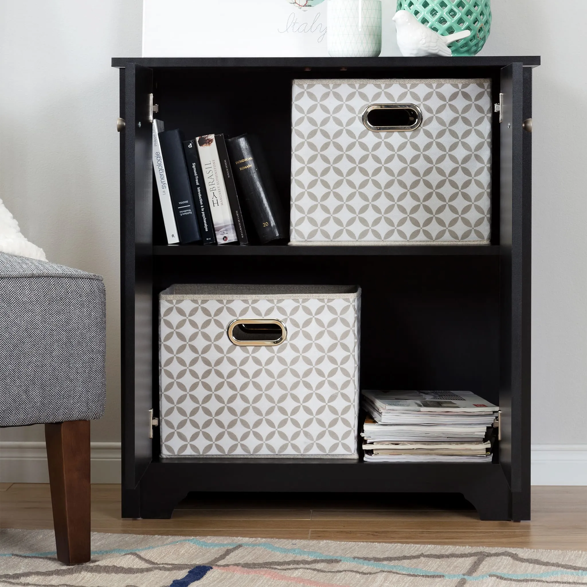 South Shore Armoire de Rangement 2 Portes - Vito Noir Solide