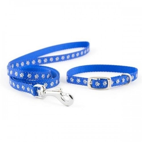 Conjunto de coleira e guia para cães em nylon azul