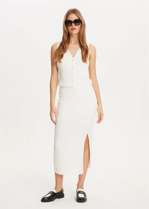 Maxi rok met structuur off-white (WIT.O)