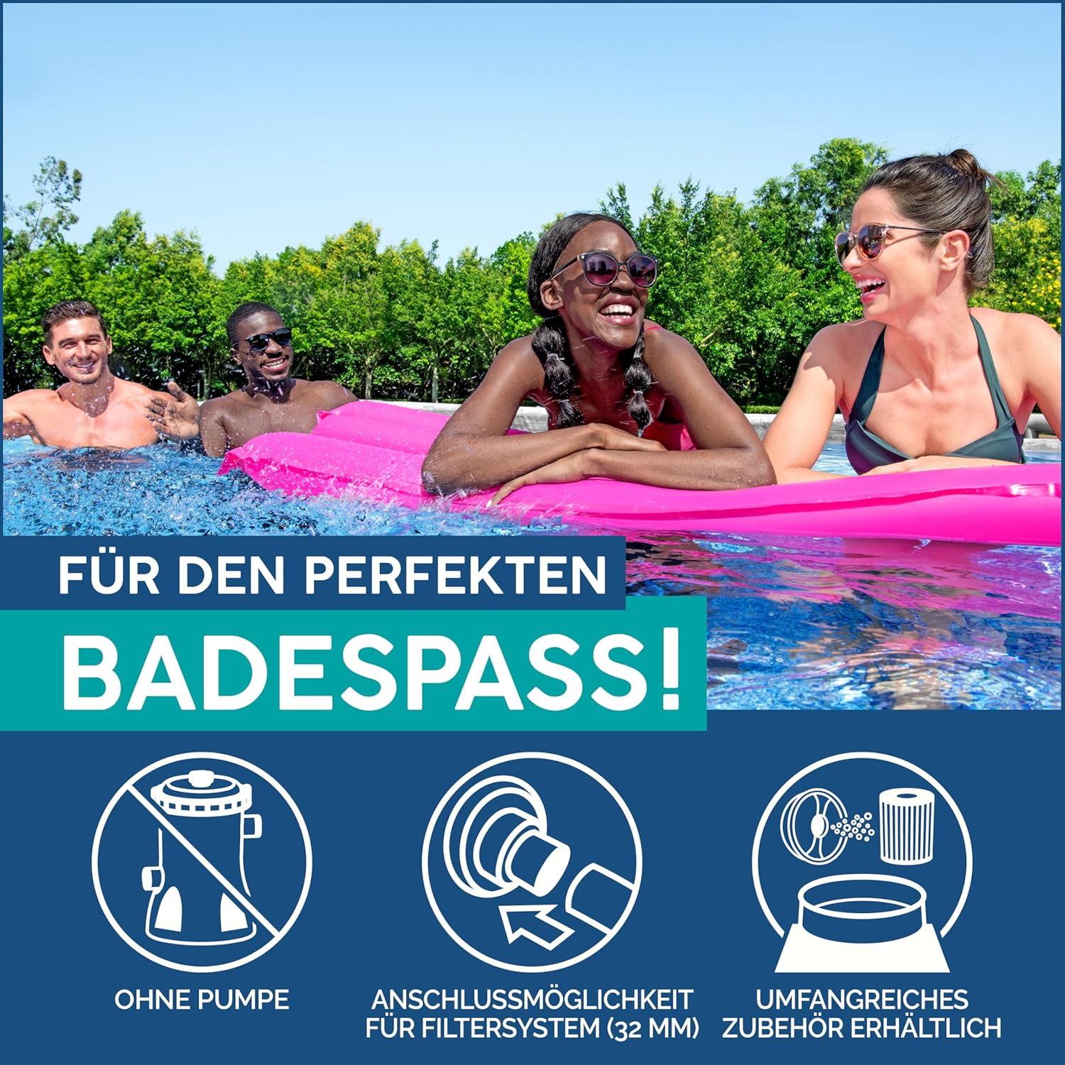 Bestway® Power Steel Swim Vista Series Ersatz Frame Pool ohne Zubehör 488 x 305 x 107 cm, Steinwand-Optik (Cremegrau), oval