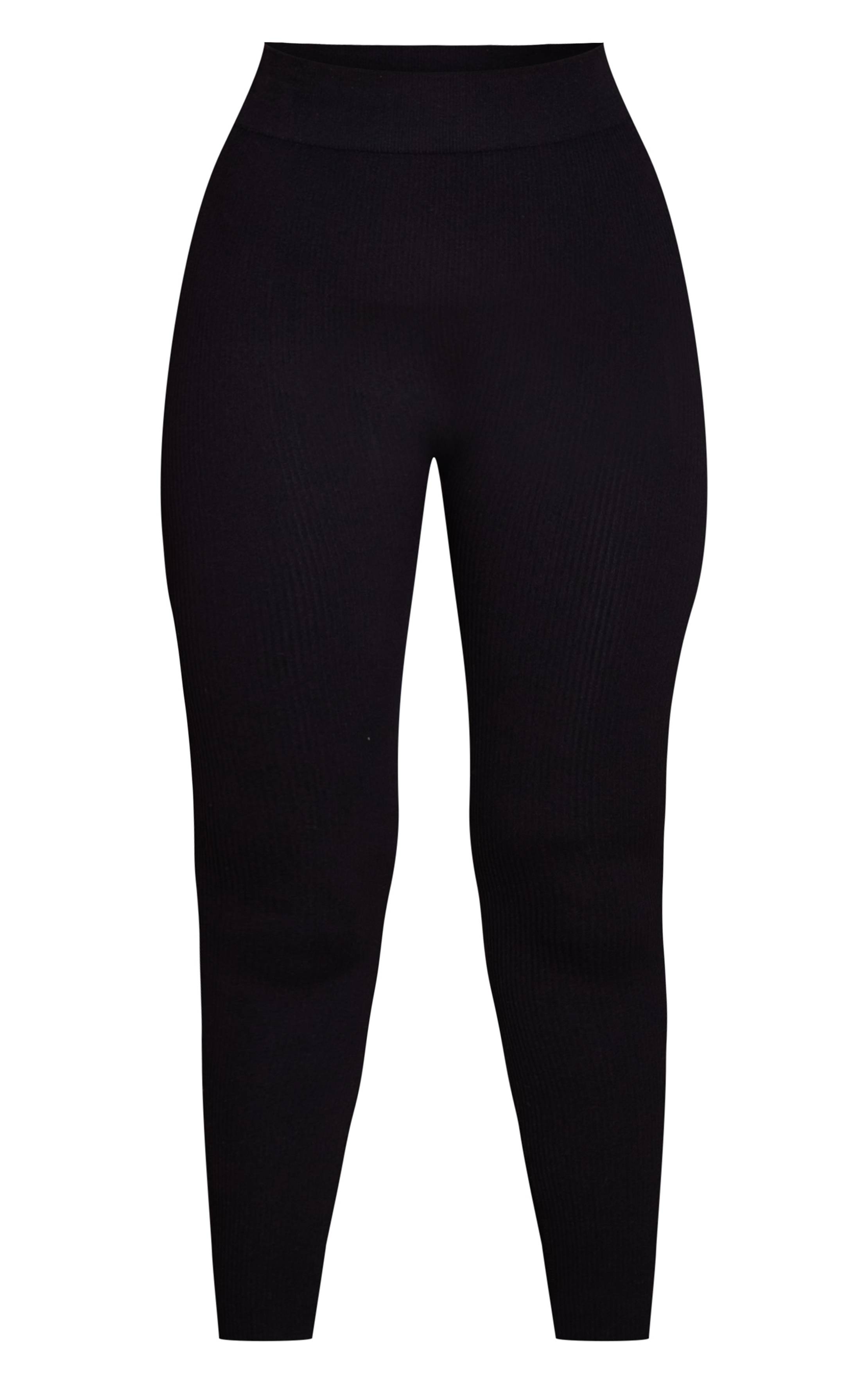 Noir Legging Sans Couture Côtelé Ajusté Petite