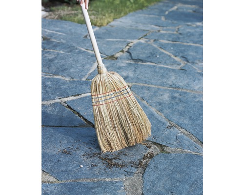 Rijststrobezem met houten steel, 4 rijen