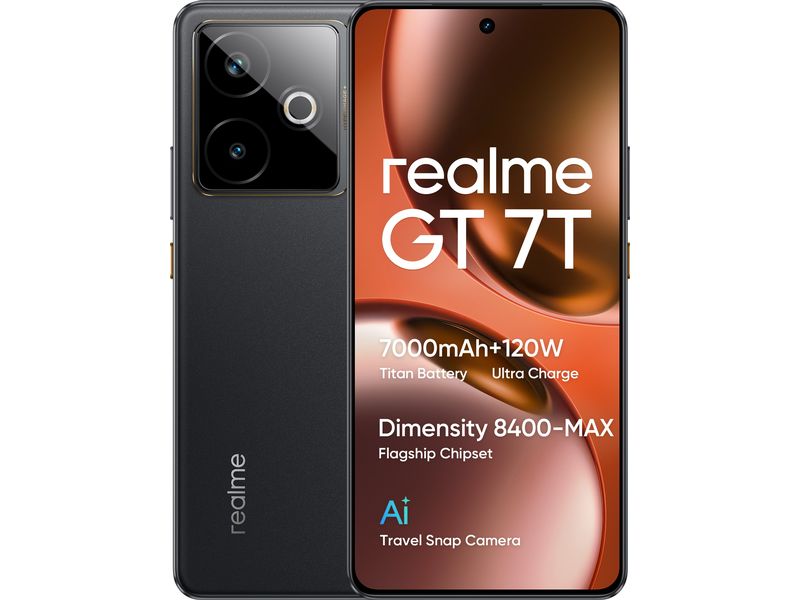 Realme GT 7T 512 GB Lcesense Black Android-Smartphone mit leistungsstarker Akkukapazität von 7000 mAh