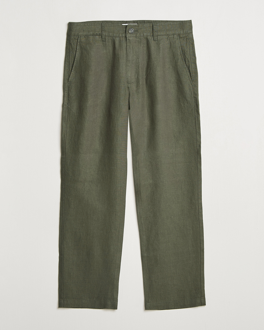 NN07 Aden Regular Fit Linen Trousers Croc Green