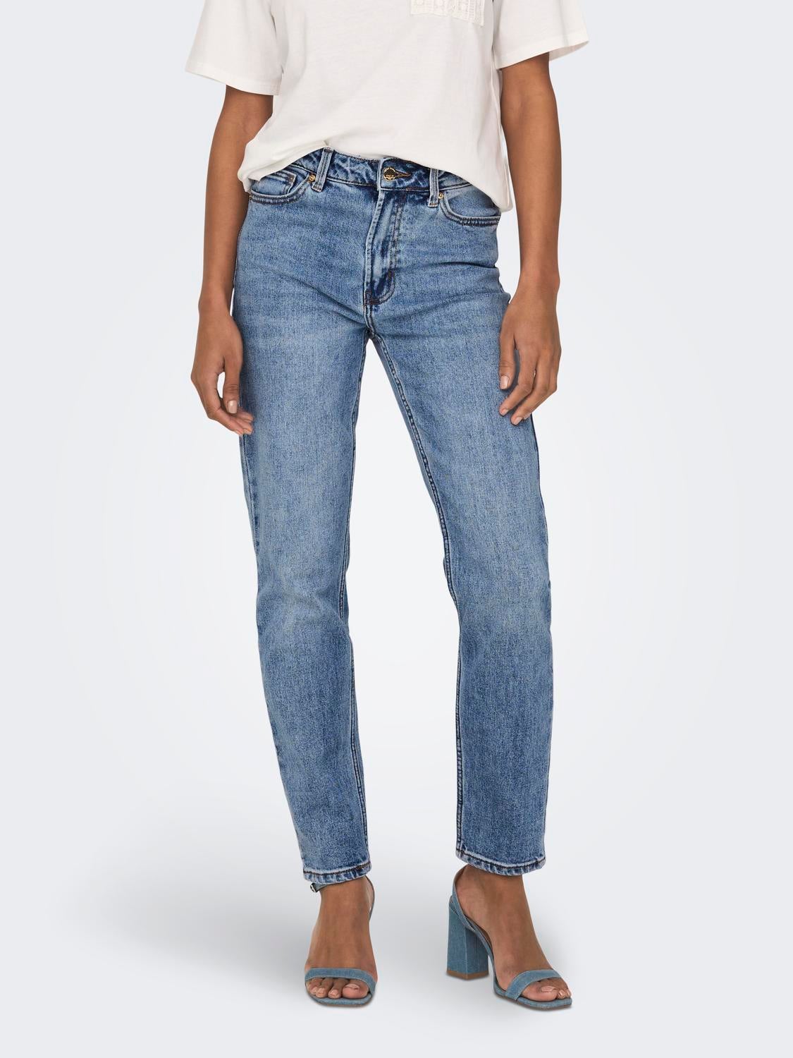 ONLEMILY Hohe Taille Gerade geschnitten Jeans Medium Blue Denim