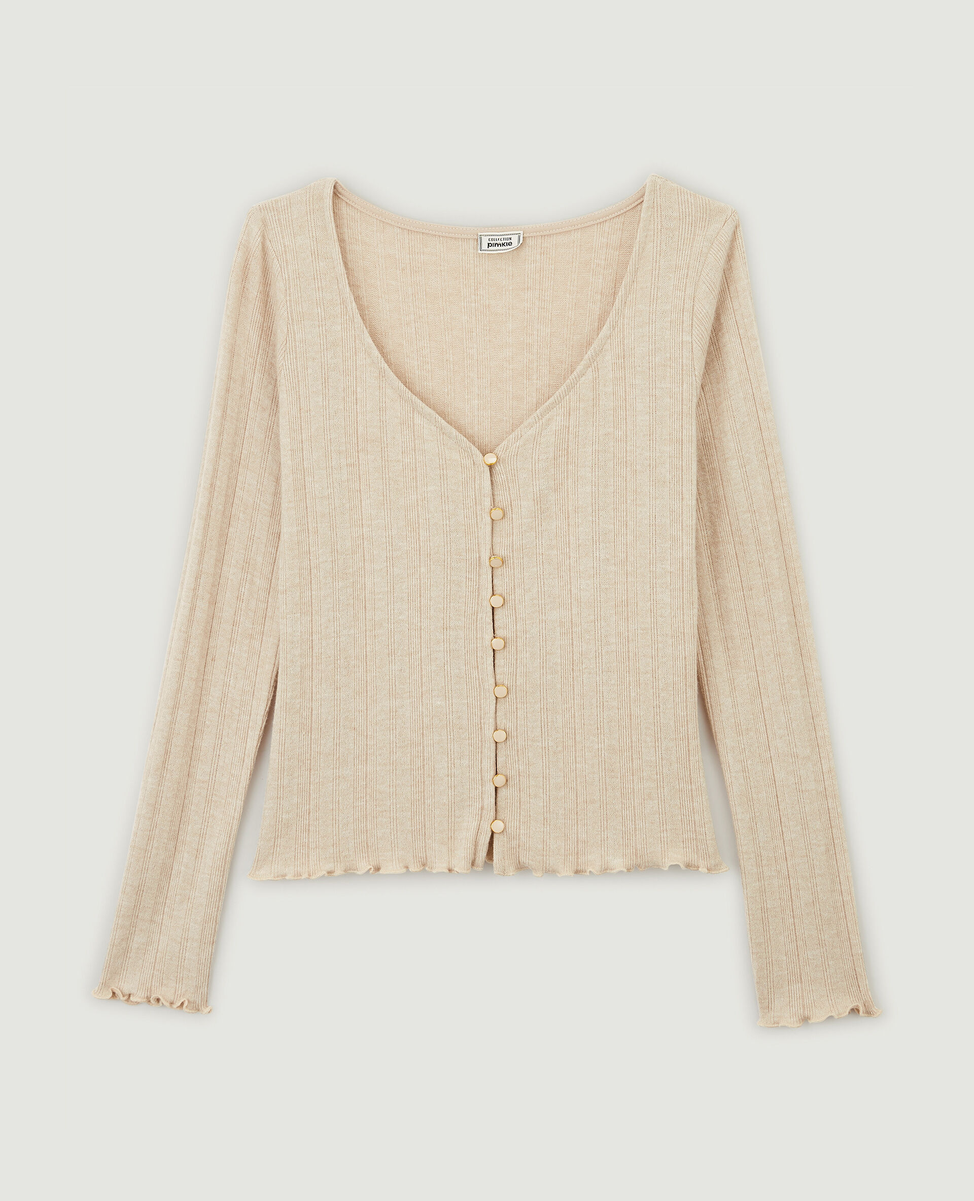Top boutonné en maille côtelée - Taupe