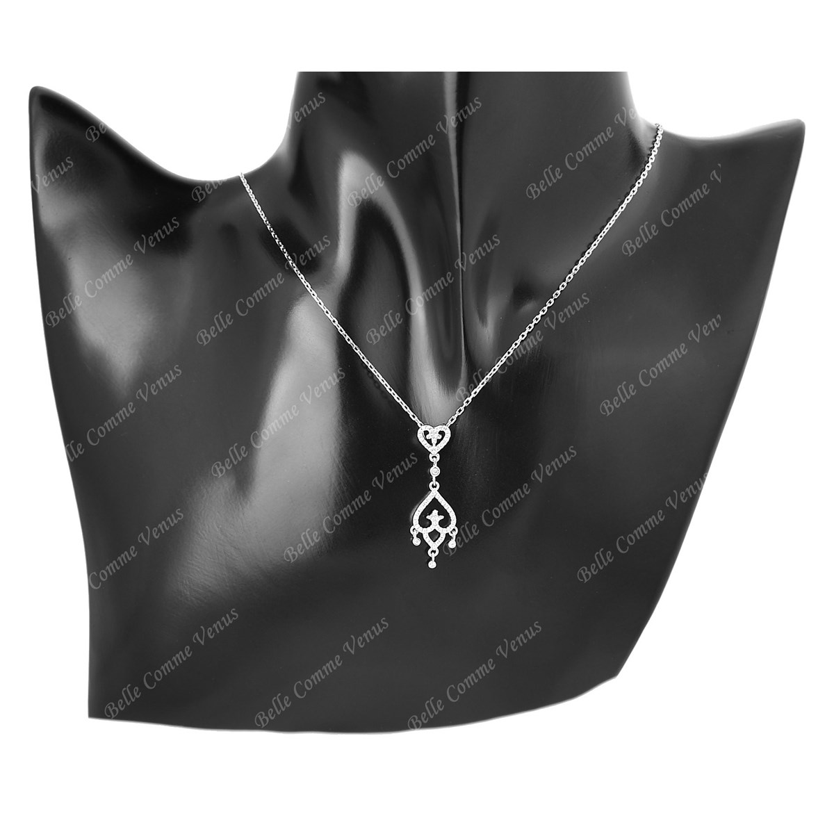 Collier 2 coeurs inversés sertis d'oxyde de zirconium pendant Argent 925 Rhodié