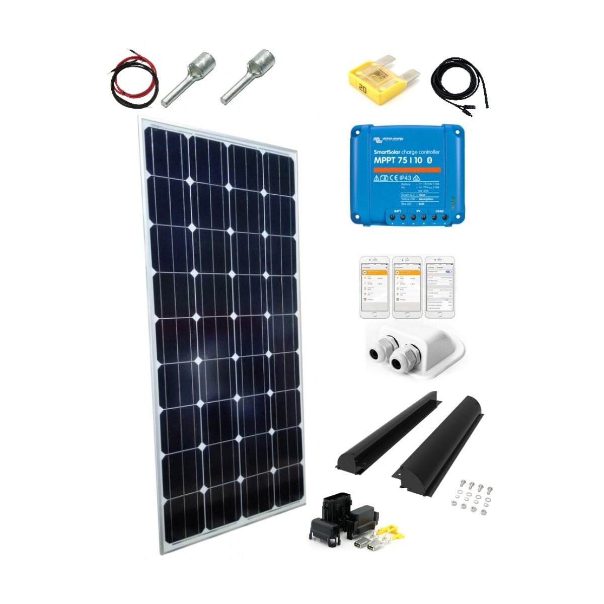 SKANBATT Solcellepakke Short 123x67 Bobil 160W Silver - VICTRON MPPT 15A