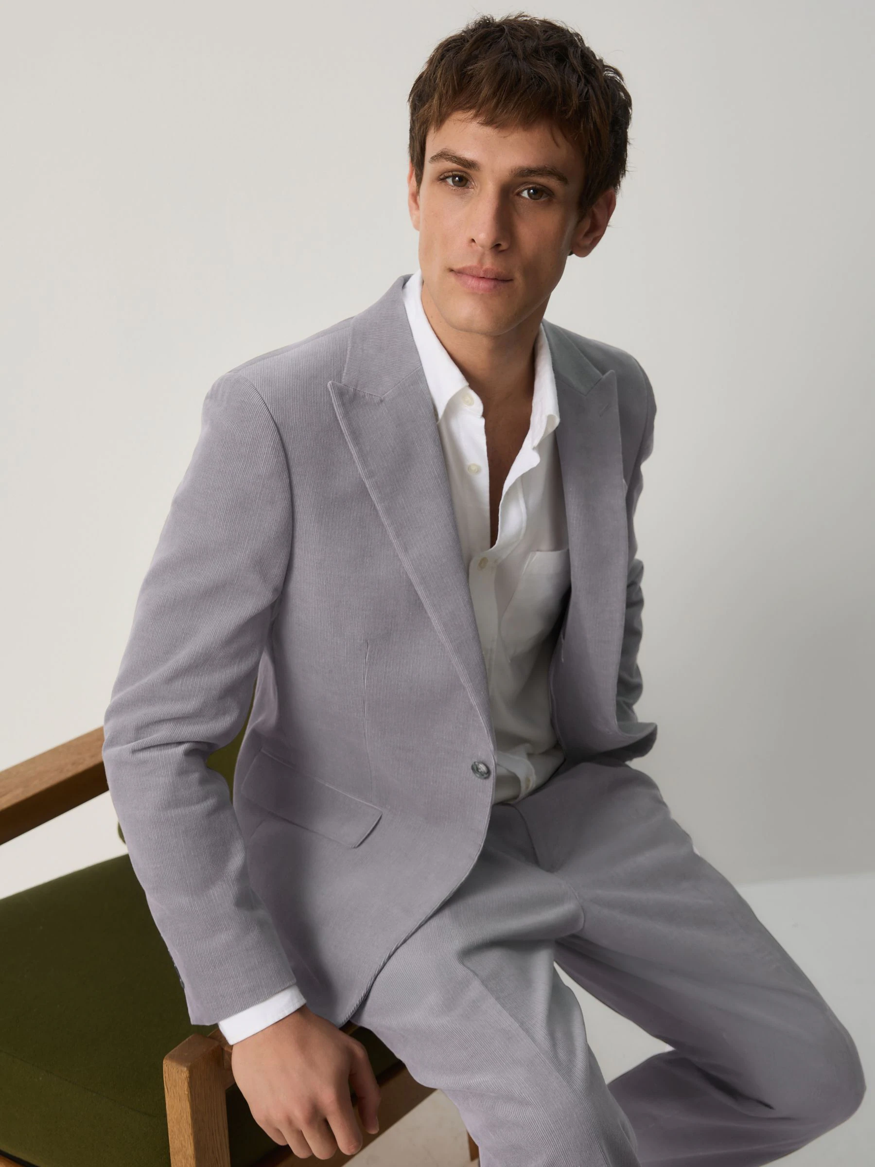 Lichtgrijs - Slim-fit corduroy colbert