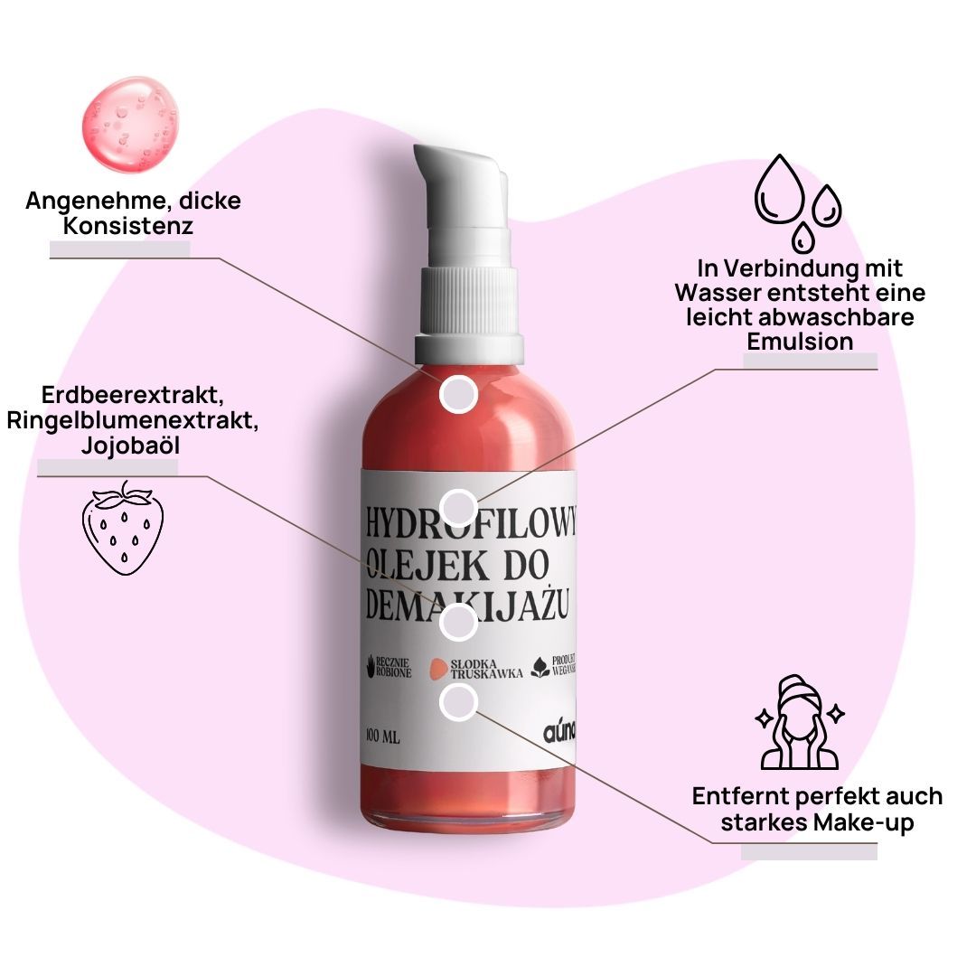 Auna Vegan Hydrophiles Reinigungsöl Süße Erdbeere