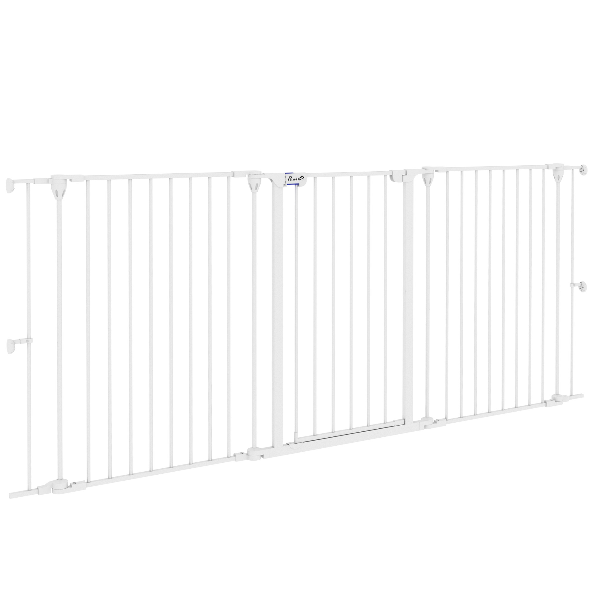 Portão de aço para cães PawHut, cerca dobrável de 3 painéis com trava dupla e função de travamento auxiliar para portas, corredores e escadas, 206 x 90 cm, branco