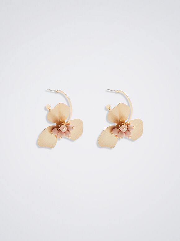 Brincos de argola com flor - Rosa