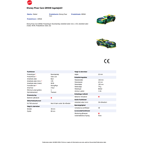Disney Pixar Cars 3, 1 stk. legetøjsbil