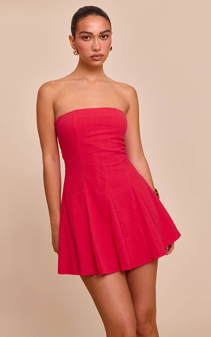 Rouge Robe Droite Plissée À Bandeau