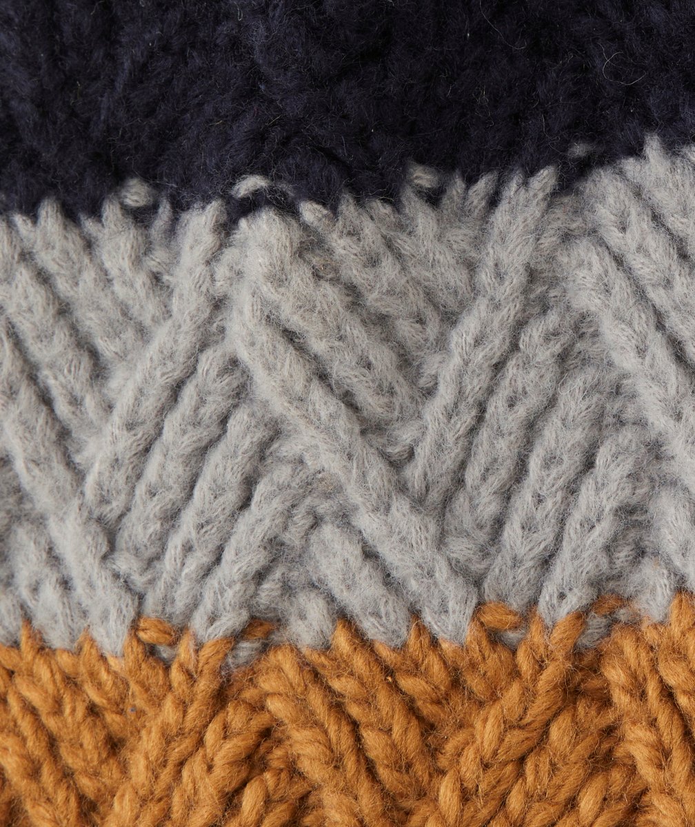 BONNET TRICOT GARÇON EN FIBRES RECYCLÉES BLEU GRIS ET MARRON À RAYURES