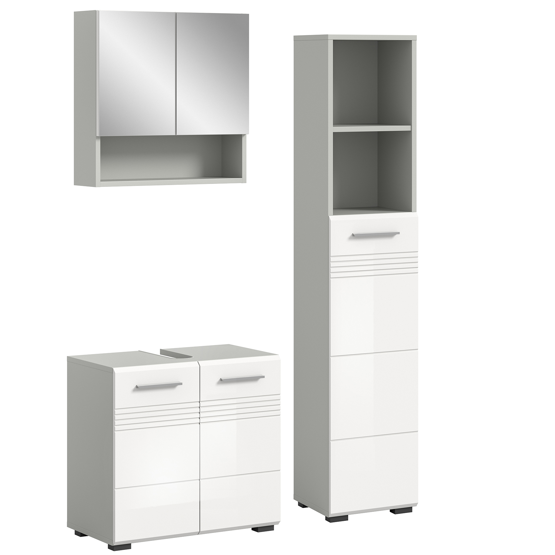 3-teiliges Badmöbel-Set COPA - weiß Hochglanz - hellgrau - 105 cm