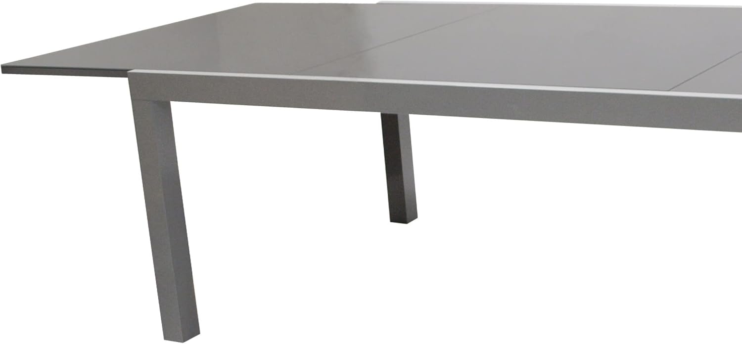 DEGAMO Ausziehtisch Marina XL, 180/240x100cm, Aluminium Silbergrau + Glas dunkelgrau