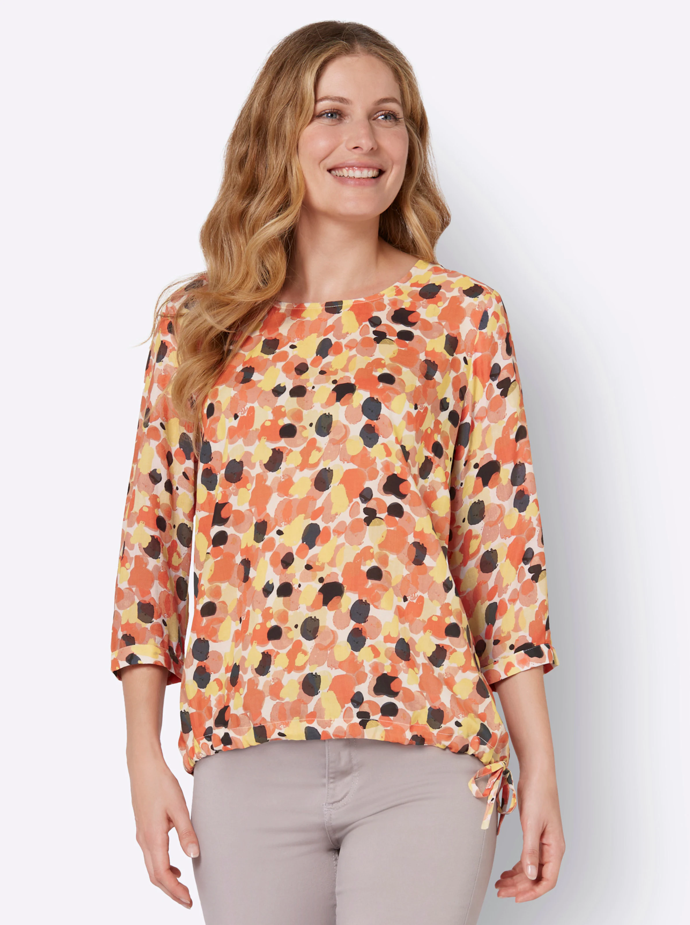 Druckbluse in mandarine-zitrone-bedruckt
