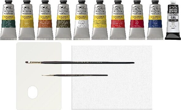 Winsor & Newton - Galeria Akrylmaling Sæt Inkl. Pensel Og Palette - 10X60 ML