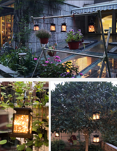 (13x9cm) LED Solar Lampe Outdoor Laterne Gartenleuchte Spritzwassergeschützt IPX4 - Lichterkette (Warmweiss)