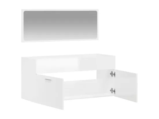 Armoire de bain avec miroir blanc brillant bois d'ingénierie