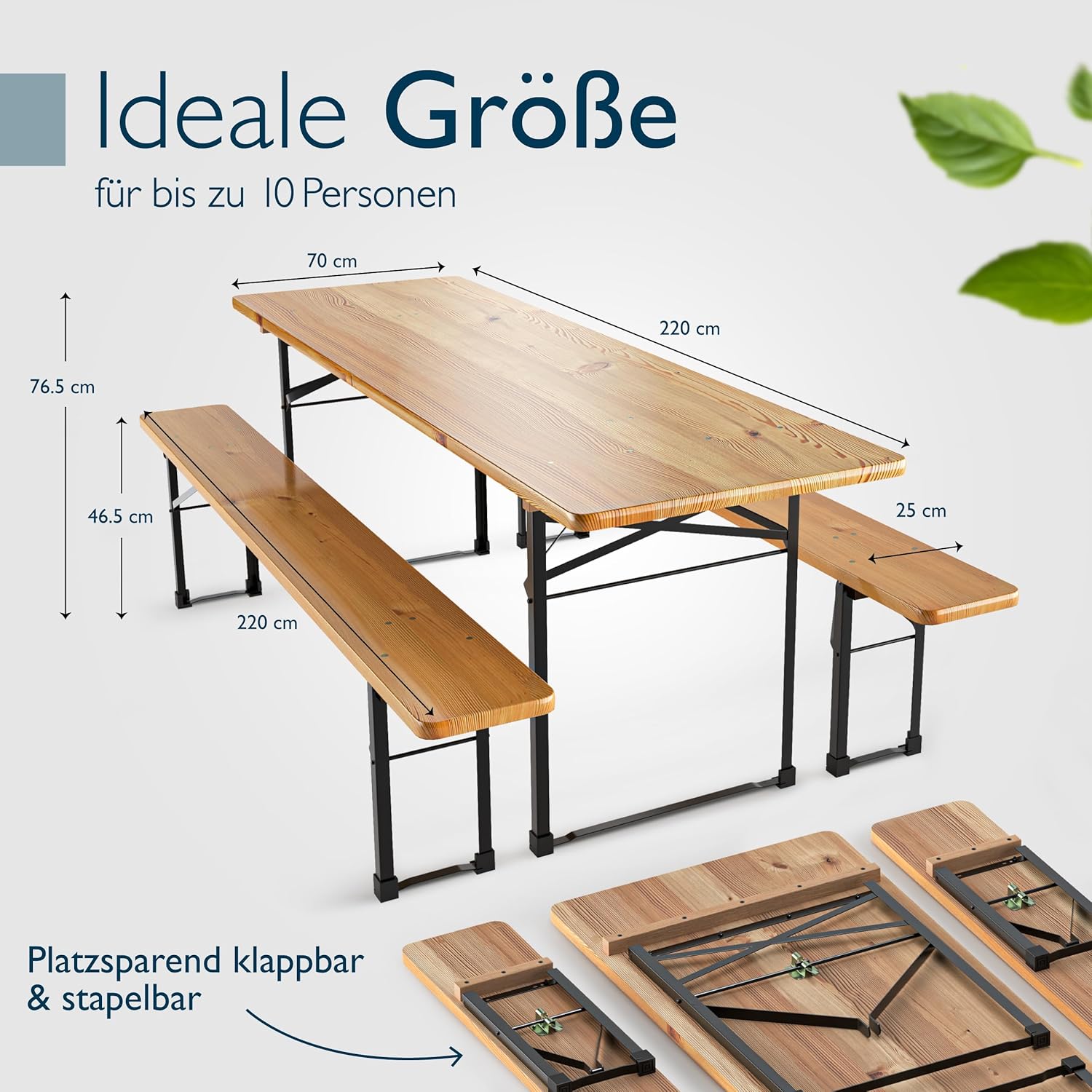 Beautissu 3tlg Bierzeltgarnitur 220x70 cm Holz - 1x Biertischgarnitur & 2x Bierbank Biertisch Bierzeltgarnitur klappbar - FSC® Bierbankgarnitur Biergartengarnitur Festzeltgarnitur Campingtisch Outdoor